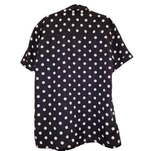 J. Crew blue polka-dot retro tie neck top Size 2 Preppy Officecore Classic - Picture 2 of 6